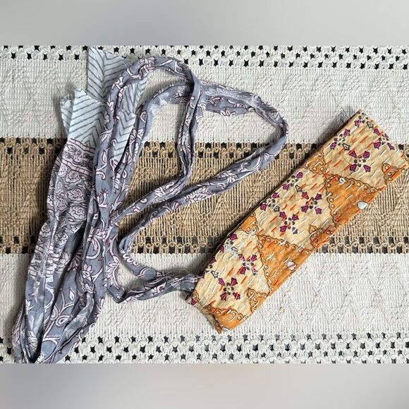 ERIN MADE Women's Adjustable Yellow Multi Boho Embroidered Kantha Quilt Headband - Picture 1 of 4